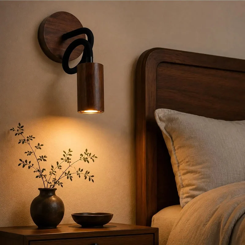 Slick Adjustable Gooseneck Wall Sconce With Modern Wood Grain Finish For Super Smooth 360 Degree Rotation And Killer Ambient Lighting For Bookshelves Or Nightstands