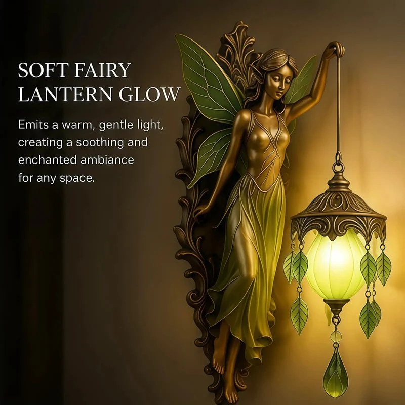 Stunning Vintage Fairy Wall Sconce with Hand Painted Wings in Green, Dimmable Frosted Globe for Cozy Bedroom, Serene Nightstand Ambient Reading Light That Sets the Ultimate Dreamy Vibe
