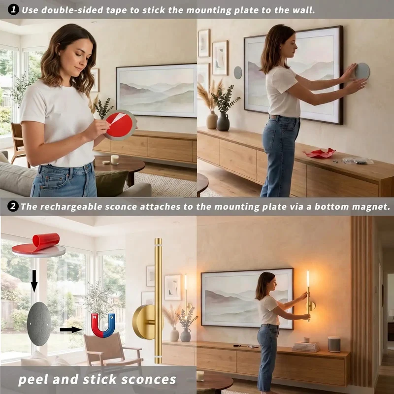 Battery Operated Wall Sconces Set Of 2 Peel And Stick With Remote 360 Rotating Extendable Arm No Drill Hardwire Alternative Game Changer For Bedroom Hallway Vibe Up Your Space