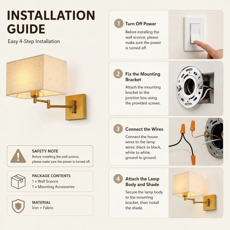 Modern Rectangular Fabric Wall Sconce Featuring Super Adjustable Swing Arm And Seamless Three Color Lighting With Warm Brass Accent To Give Your Space A Clean Glow Up And Effortless Indoor Vibe