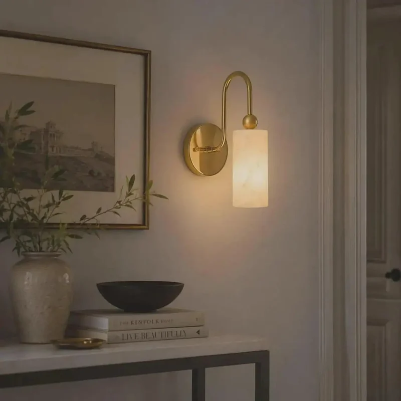 Upgrade Your Vibe With This Handcrafted Alabaster Wall Sconce Featuring Smooth Solid Brass Finishes And Hardwired Wiring Perfect For Bedroom Hallway Or Bathroom Vanity Clean Setup