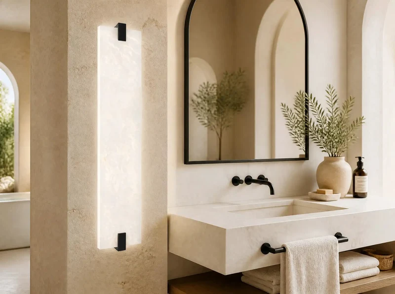 22 Inch Natural Square Alabaster Marble Wall Sconce Hella Stylish Modern Bathroom Vanity Light Fully Dimmable Bedside Fixture Straight Up Glam For Master Bedroom Spaces