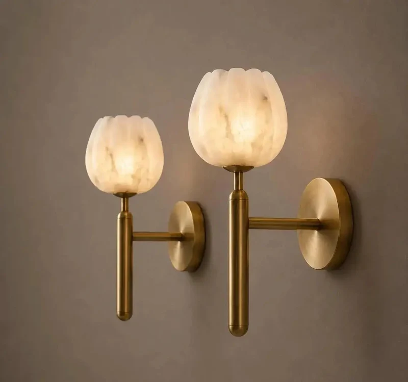 Sleek Brushed Brass Wall Sconce Featuring Fluted Alabaster Glass Shade, Wall Mounted Lamp For Bedroom And Entryway, Soft Ambient Glow Fixture That Delivers Dreamy Main Character Vibes To Your Decor