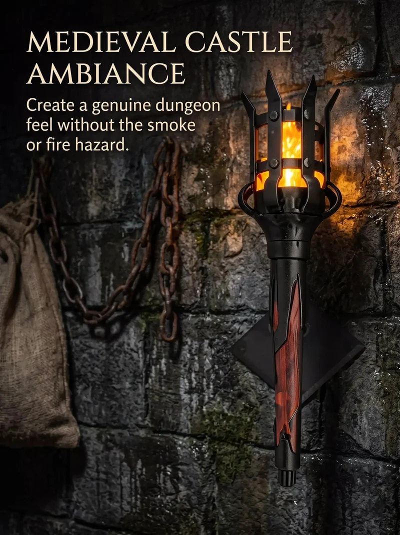 Straight Up Medieval Wall Sconce Featuring A Real Deal Flickering Led Flame Gives Off Totally Authentic Gothic Vibes For Game Rooms Home Bars Or Dungeon Spaces With Weathered Iron Finish