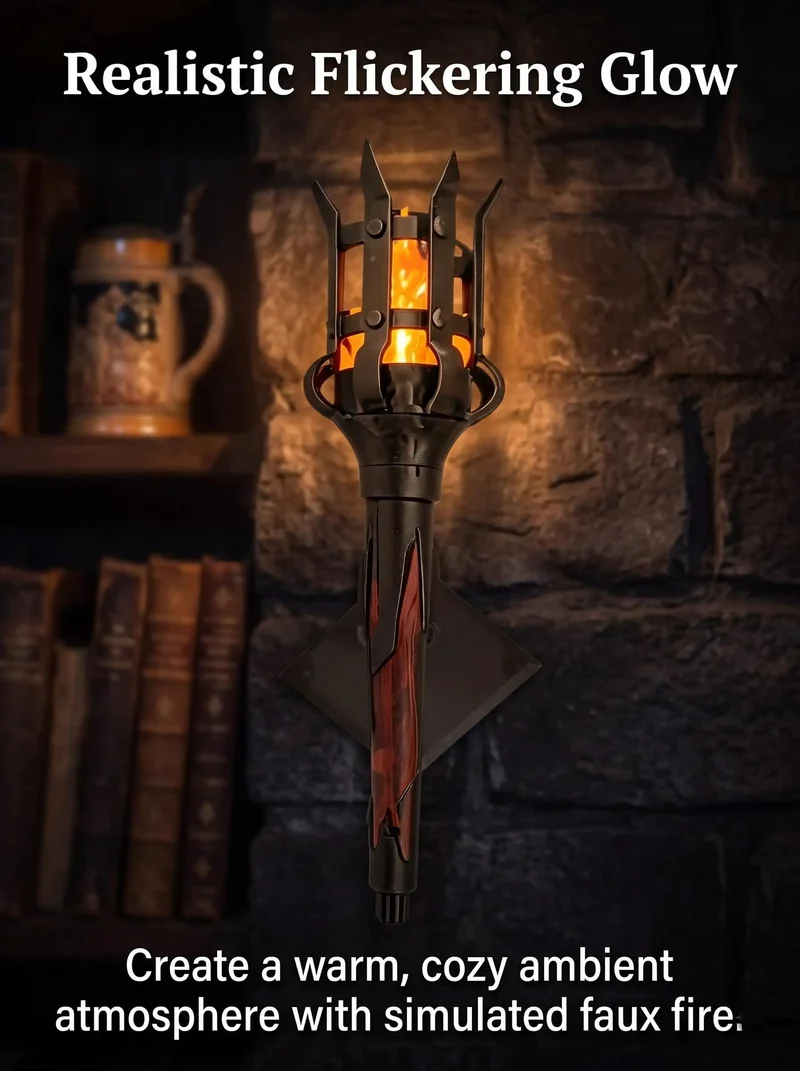 Straight Up Medieval Wall Sconce Featuring A Real Deal Flickering Led Flame Gives Off Totally Authentic Gothic Vibes For Game Rooms Home Bars Or Dungeon Spaces With Weathered Iron Finish