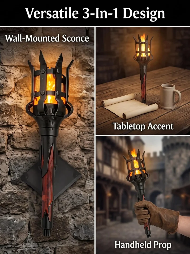 Straight Up Medieval Wall Sconce Featuring A Real Deal Flickering Led Flame Gives Off Totally Authentic Gothic Vibes For Game Rooms Home Bars Or Dungeon Spaces With Weathered Iron Finish