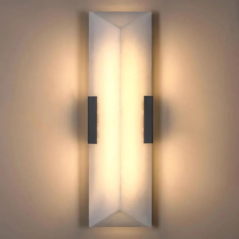Hella Stylish 20 Inch Wall Sconces With Real Alabaster Marble Shades And Matte Black Metal Frames Totally Cool Farmhouse Bathroom Vanity Lighting 2 Pack Fully Dimmable Warm Glow Fixtures