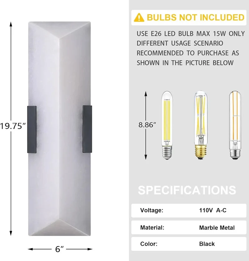 Hella Stylish 20 Inch Wall Sconces With Real Alabaster Marble Shades And Matte Black Metal Frames Totally Cool Farmhouse Bathroom Vanity Lighting 2 Pack Fully Dimmable Warm Glow Fixtures