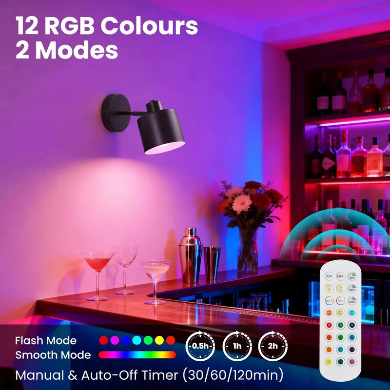 Battery Powered Wall Sconces Set Of Two Black With Remote Control Detachable Rechargeable Glow For Bedroom Bedside Hallway Slick Design Zero Mess Setup Nightstand Must Have Ambient Lighting