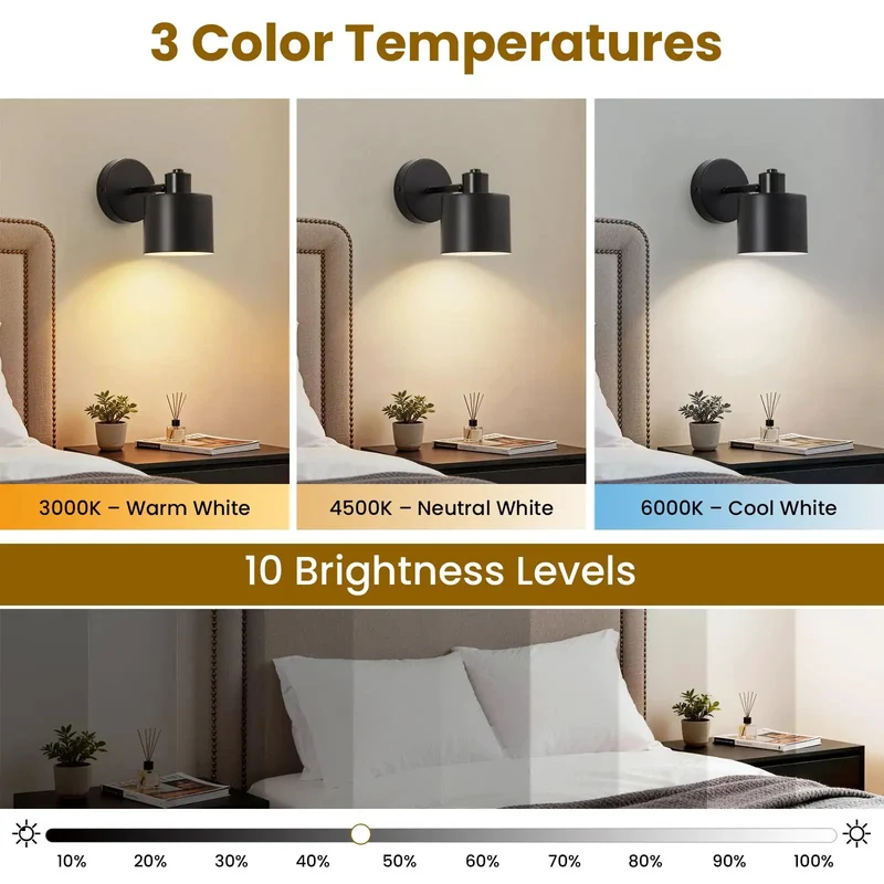 Battery Powered Wall Sconces Set Of Two Black With Remote Control Detachable Rechargeable Glow For Bedroom Bedside Hallway Slick Design Zero Mess Setup Nightstand Must Have Ambient Lighting