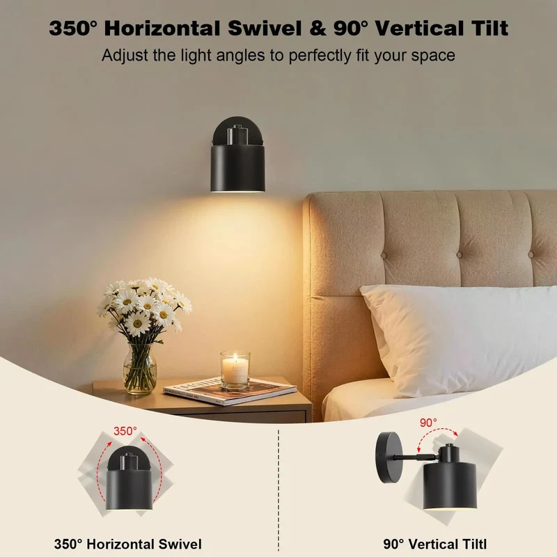 Battery Powered Wall Sconces Set Of Two Black With Remote Control Detachable Rechargeable Glow For Bedroom Bedside Hallway Slick Design Zero Mess Setup Nightstand Must Have Ambient Lighting