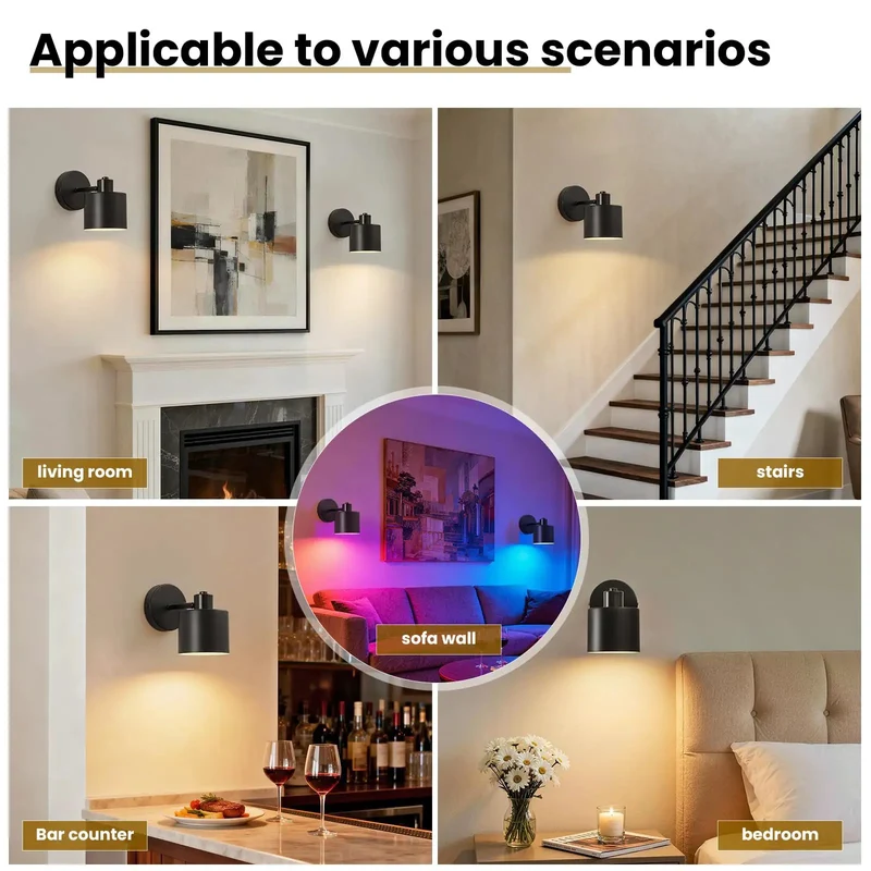 Battery Powered Wall Sconces Set Of Two Black With Remote Control Detachable Rechargeable Glow For Bedroom Bedside Hallway Slick Design Zero Mess Setup Nightstand Must Have Ambient Lighting