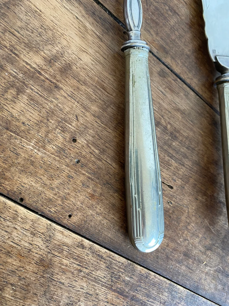 Couteau et fourchette de service en métal argenté