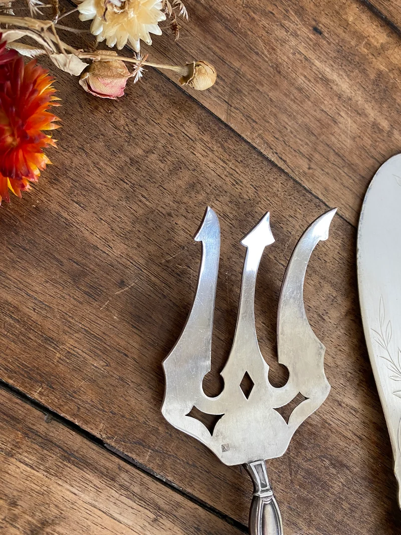 Couteau et fourchette de service en métal argenté
