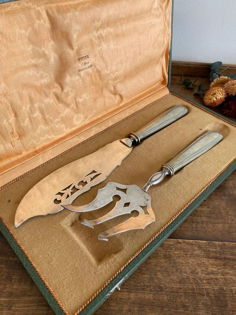 Couteau et fourchette de service en métal argenté