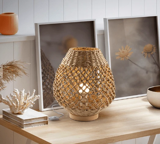 Lampe bohème bois a poser Salon