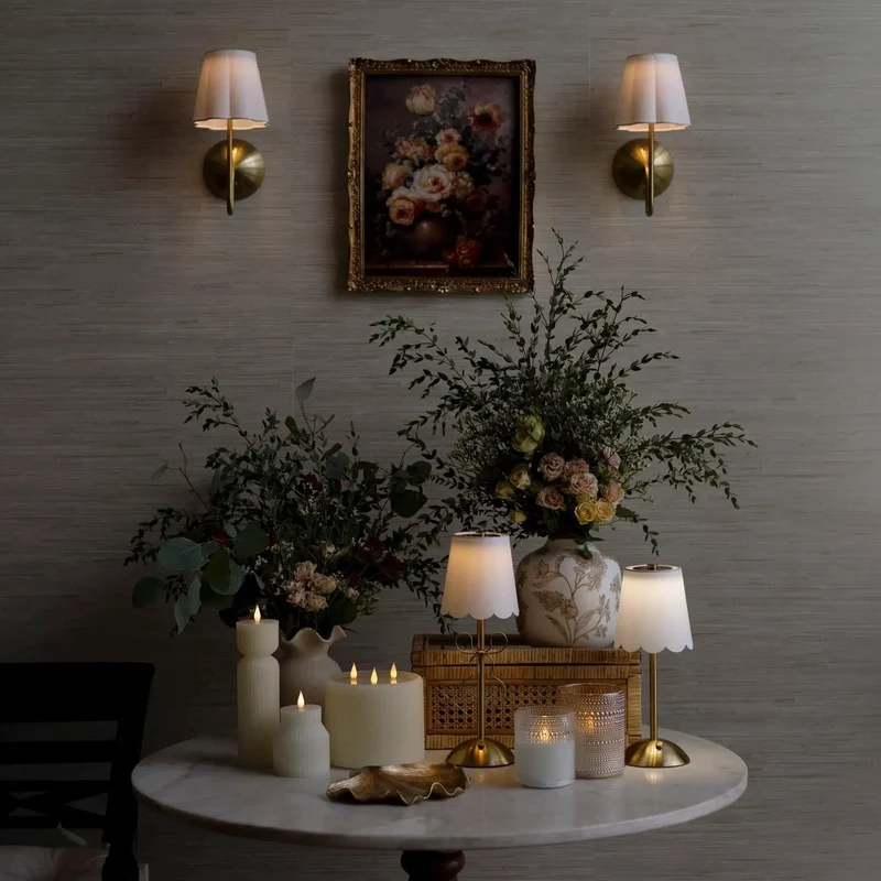 Effortless Cordless Wall Sconce With Scalloped Fabric Shade And Remote Control Brass Finish Dimmable Led Night Light Usb Rechargeable Interior Fixture For Super Chill Home Glow Up
