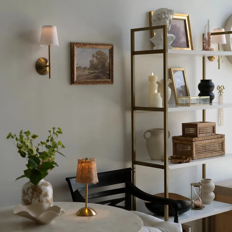 Effortless Cordless Wall Sconce With Scalloped Fabric Shade And Remote Control Brass Finish Dimmable Led Night Light Usb Rechargeable Interior Fixture For Super Chill Home Glow Up