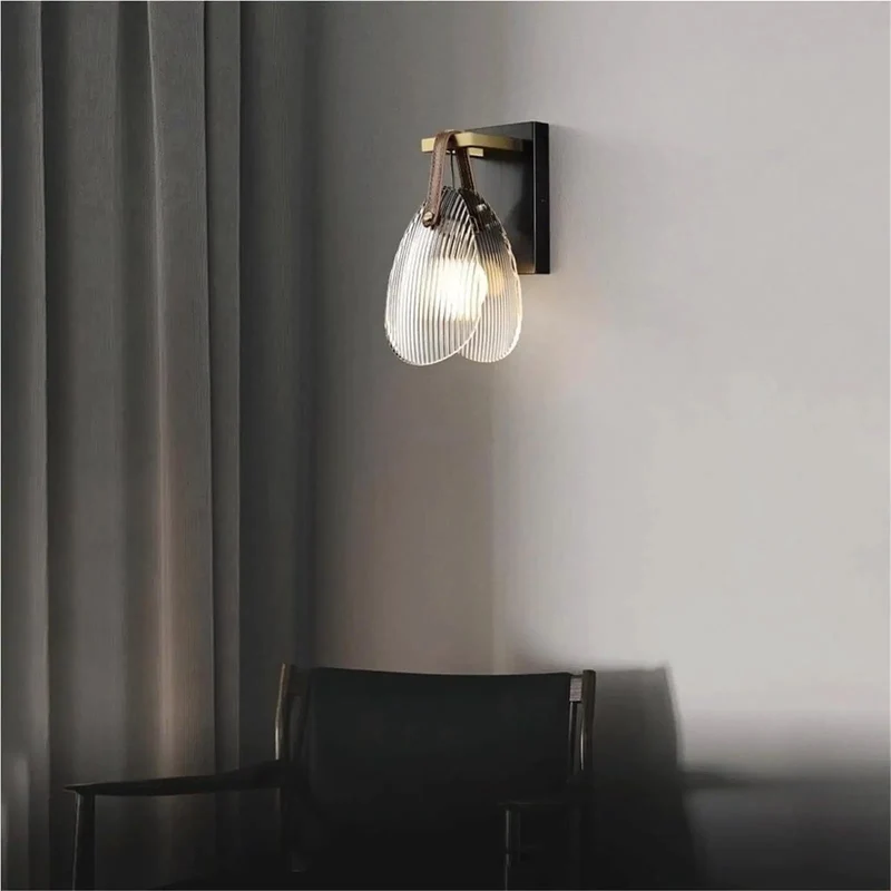 Slick Brass Fluted Glass Wall Sconce With Ribbed Texture And Top Shelf Leather Strap Tri Color Adjustable Lamp Easy Mount Adds Serious Edge To Any Bedroom Or Hallway