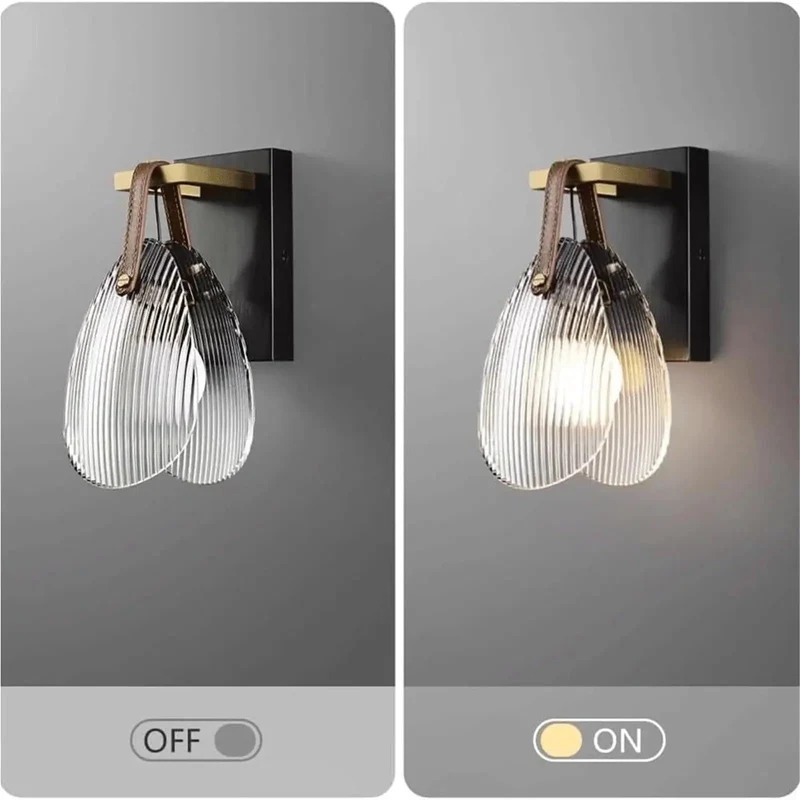 Slick Brass Fluted Glass Wall Sconce With Ribbed Texture And Top Shelf Leather Strap Tri Color Adjustable Lamp Easy Mount Adds Serious Edge To Any Bedroom Or Hallway