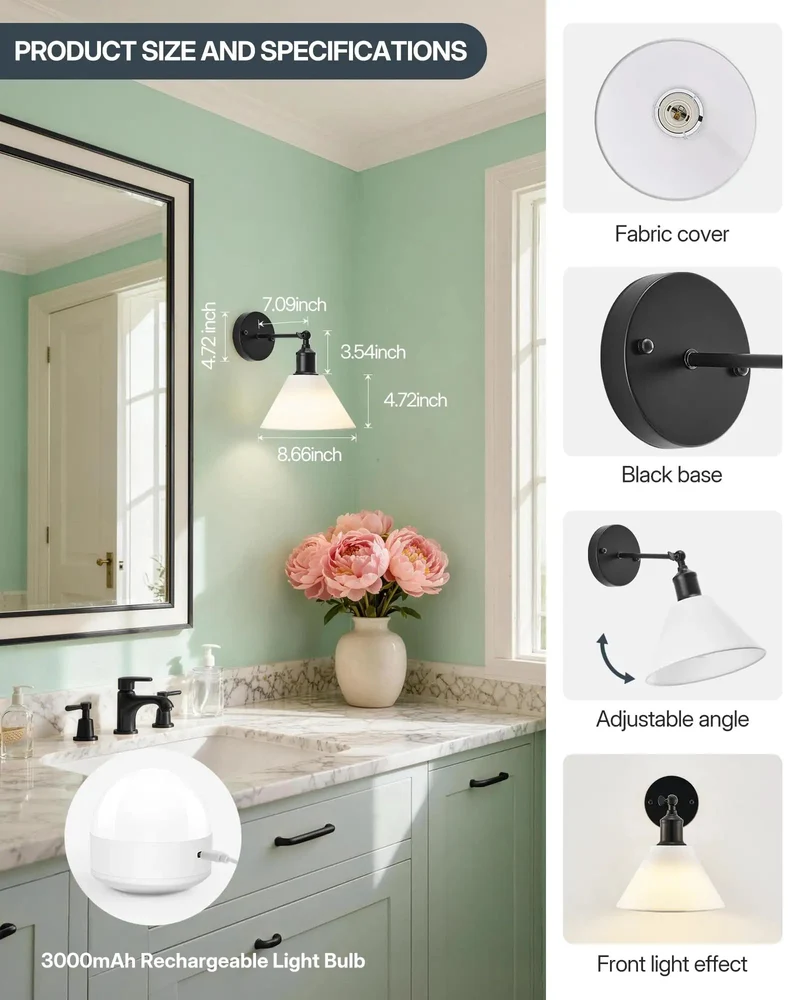 Modern Black Wireless Wall Sconces Set Of Two With Remote Rechargeable Battery Operated Indoor Lighting No Drill Hassle Setup Direct Wall Mount Effortless Room Brighten