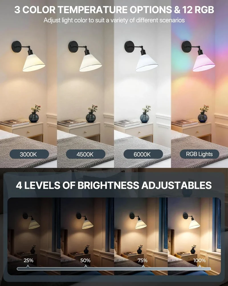 Modern Black Wireless Wall Sconces Set Of Two With Remote Rechargeable Battery Operated Indoor Lighting No Drill Hassle Setup Direct Wall Mount Effortless Room Brighten