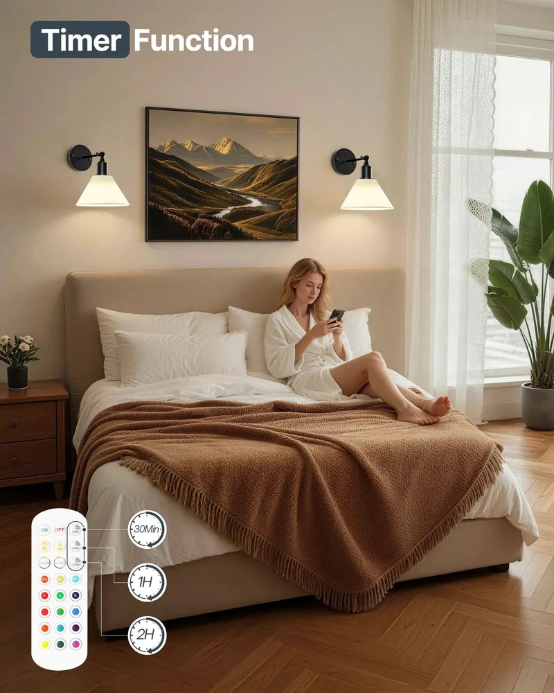 Modern Black Wireless Wall Sconces Set Of Two With Remote Rechargeable Battery Operated Indoor Lighting No Drill Hassle Setup Direct Wall Mount Effortless Room Brighten