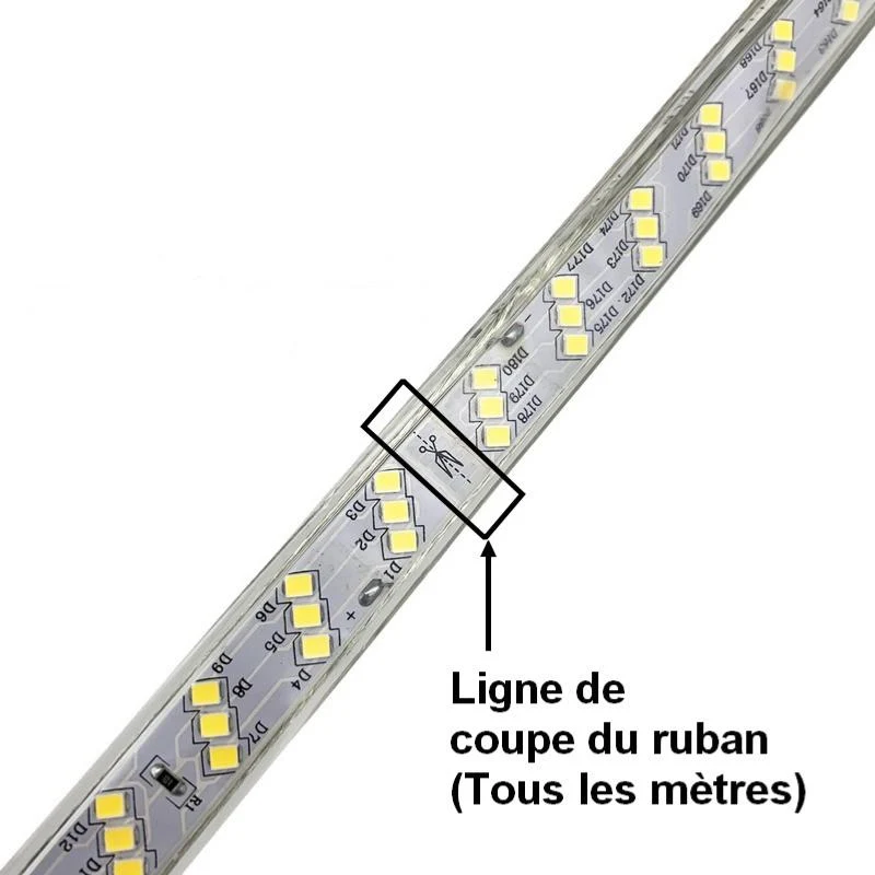 Ruban LED 50M 220V Recoupable IP65 2835 180LED/m Triple Rangée