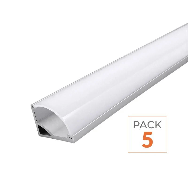 Profilé Aluminium Angle 2m pour Ruban LED Couvercle Blanc Opaque - Pack de 5