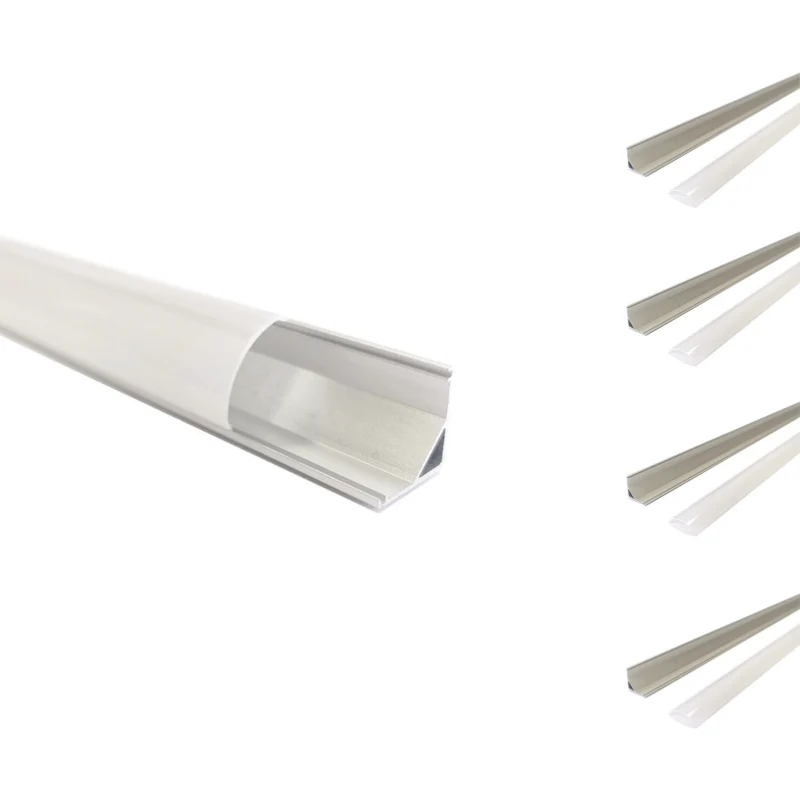 Profilé Aluminium Angle 2m pour Ruban LED Couvercle Blanc Opaque - Pack de 5