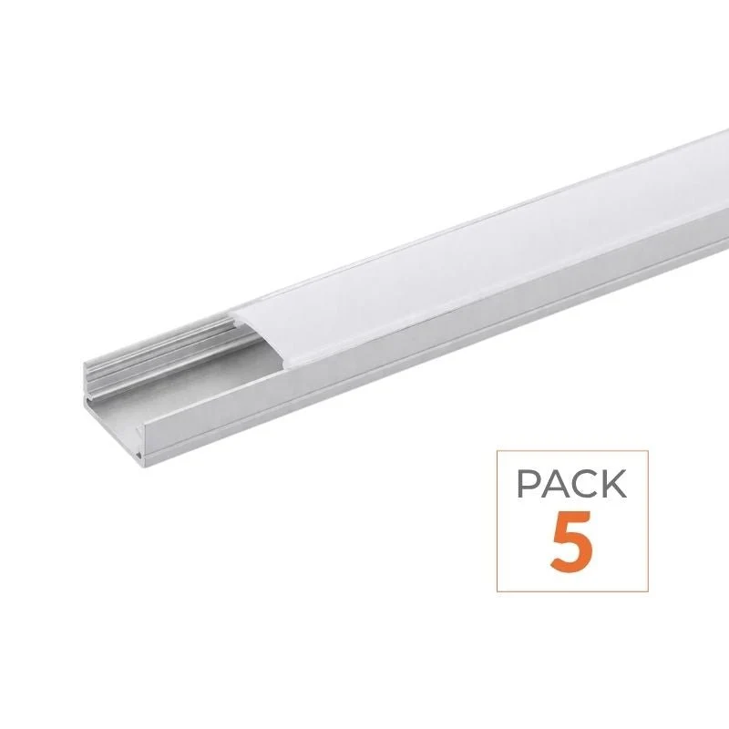 Profilé Aluminium 2m pour Ruban LED Couvercle Opaque - Pack de 5