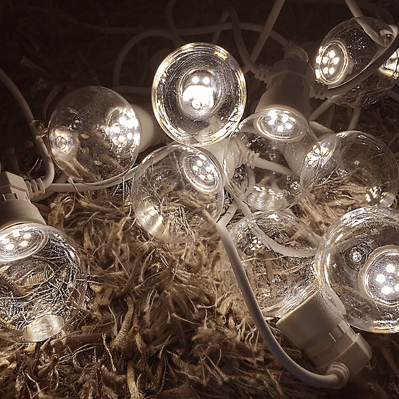 Guirlande Guinguette LED 13M 20pcs 6W IP65 Blanc Chaud - Câble Blanc
