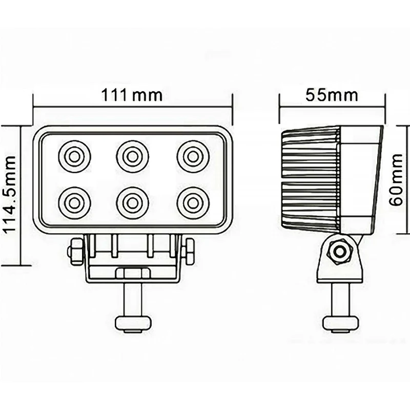Projecteur de travail rectangulaire à LED 18 W avec faisceau large de 1100 lumens
