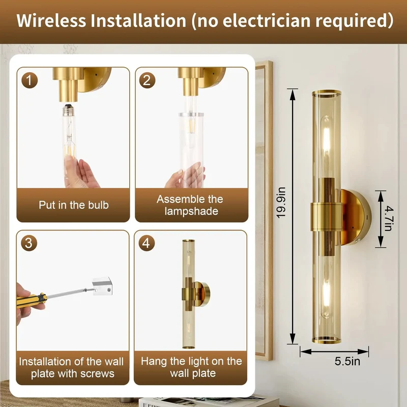 Snag These Top Shelf Rechargeable Battery Wall Sconces Set Of Two Featuring Sleek Champagne Gold Finish Rustproof Metal Frame And Soft Clear Glass Shades For Zero Wiring Home Lighting Upgrade