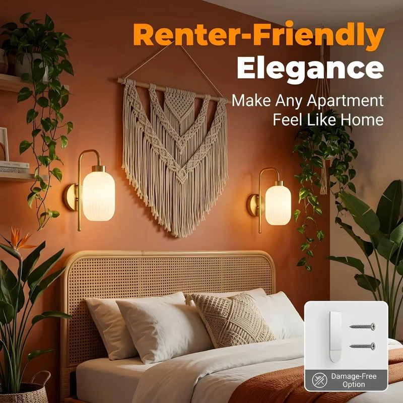 Set Of Two Battery Operated Wall Sconces With Remote And 5000mAh Rechargeable Power For Plug And Play Magic Renter Approved Hack Smooth Install Wire Free Accent Lighting In Vintage Brass Mid Century Cool RGB Glow