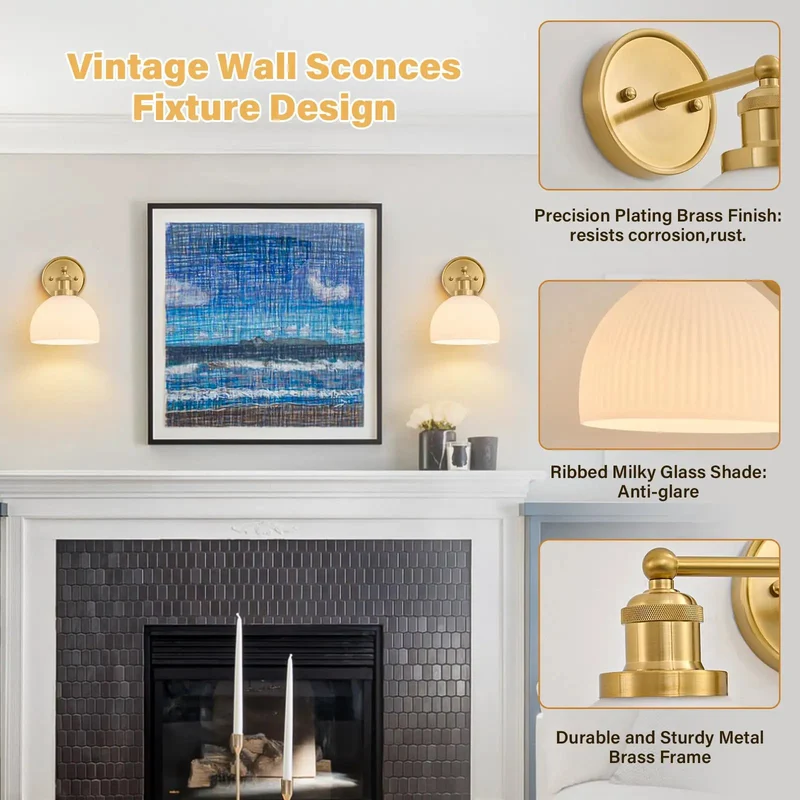 Set Of Two Vintage Milk Glass Wall Sconces Featuring Hand Blown Frosted Shades And Antique Gold Brass Finish Main Character Ambiance With Zero Harsh Glare Straight Up Kitchen Bathroom Upgrade