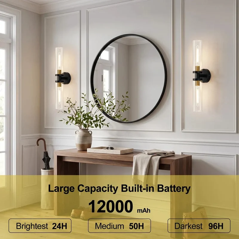 Slick Rechargeable Wall Sconces Set Of Two In Matte Black And Brushed Gold Featuring Wireless Remote Dimming With 3000K Warm Glow For Zero Wiring Headaches And Instant Room Vibe Upgrade