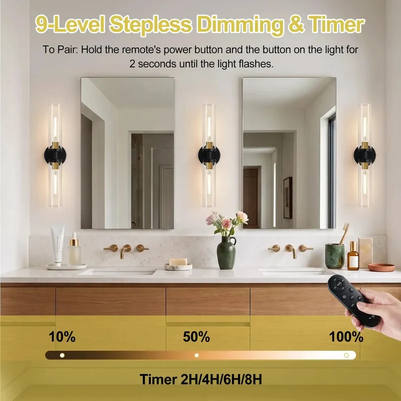 Slick Rechargeable Wall Sconces Set Of Two In Matte Black And Brushed Gold Featuring Wireless Remote Dimming With 3000K Warm Glow For Zero Wiring Headaches And Instant Room Vibe Upgrade