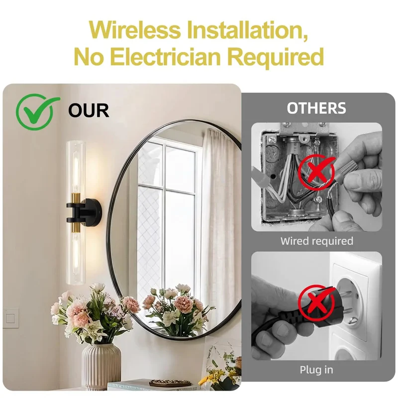 Slick Rechargeable Wall Sconces Set Of Two In Matte Black And Brushed Gold Featuring Wireless Remote Dimming With 3000K Warm Glow For Zero Wiring Headaches And Instant Room Vibe Upgrade