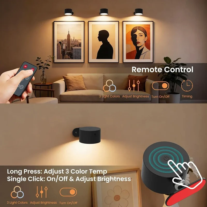 Ditch Those Pesky Wires With Cordless Rechargeable LED Wall Sconces Offering Seamless 360 Degree Magnetic Swivel Smart Touch Remote Control Three Dimmable Light Settings Perfect For Cozy Bedroom Ambiance Black Two Pack