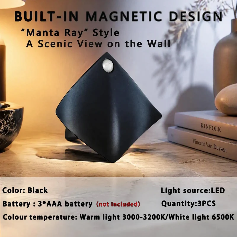 3 Pack Slick Motion Sensor Wall Sconces Battery Operated LED Wireless Night Light Magnetic Mount Hassle Free Setup For Staircase Hallway Bedroom Kitchen Counter Cool White Glow Automatic Shutoff