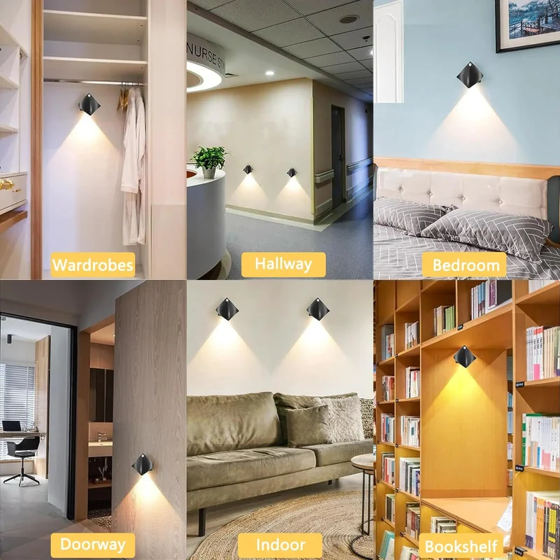 3 Pack Slick Motion Sensor Wall Sconces Battery Operated LED Wireless Night Light Magnetic Mount Hassle Free Setup For Staircase Hallway Bedroom Kitchen Counter Cool White Glow Automatic Shutoff