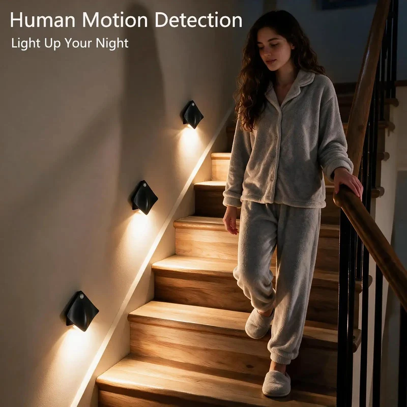 3 Pack Slick Motion Sensor Wall Sconces Battery Operated LED Wireless Night Light Magnetic Mount Hassle Free Setup For Staircase Hallway Bedroom Kitchen Counter Cool White Glow Automatic Shutoff