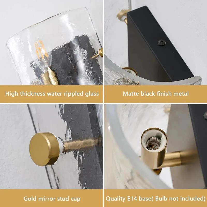 Modern Black Wall Sconce Set Of 2 With Curved Water Rippled Glass Shades 11 Inches Tall Delivers A Slick Look And Tough Craftsmanship For A Fast Hallway Or Office Lighting Setup