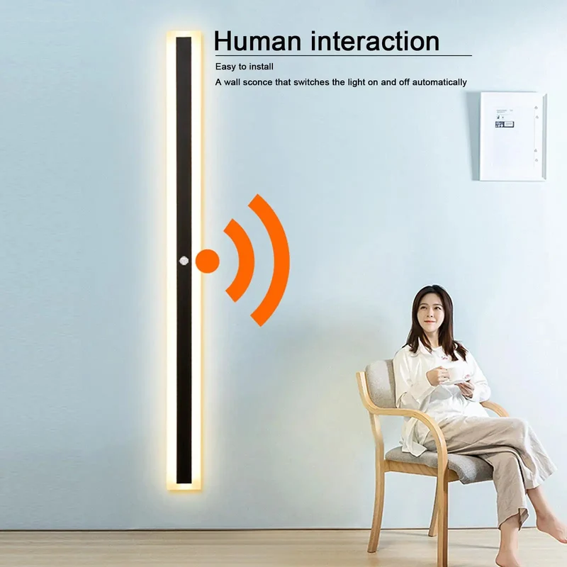 Smart Motion Sensor Led Wall Sconce Boasting 100Cm Long Strip Acrylic Panel With Gentle White Glow Perfect For Hallways And Courtyards Rock Solid Weather Resistant Construction And Snazzy Modern Aesthetic