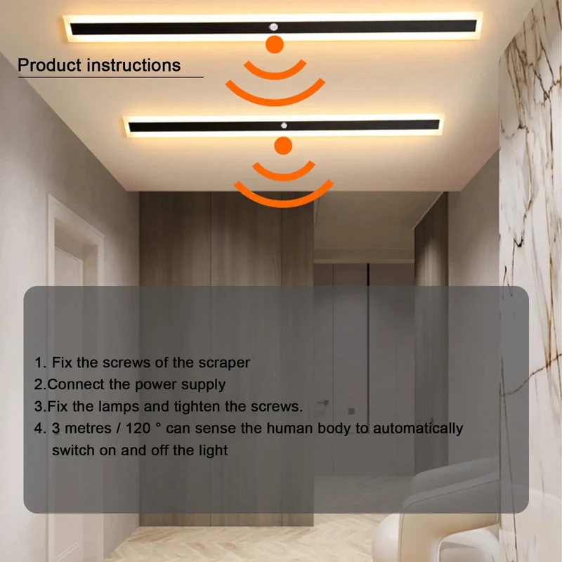 Smart Motion Sensor Led Wall Sconce Boasting 100Cm Long Strip Acrylic Panel With Gentle White Glow Perfect For Hallways And Courtyards Rock Solid Weather Resistant Construction And Snazzy Modern Aesthetic