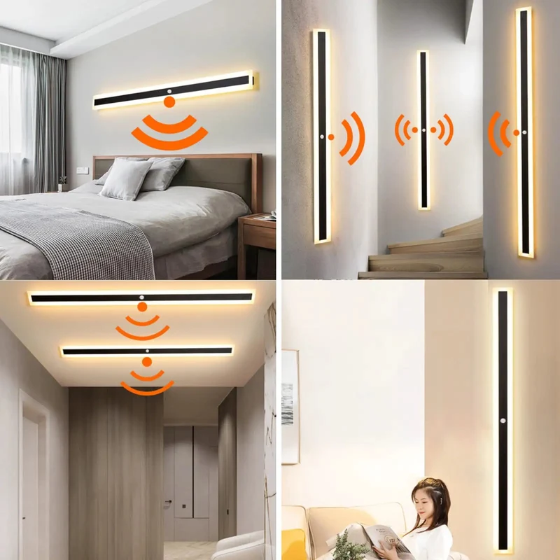 Smart Motion Sensor Led Wall Sconce Boasting 100Cm Long Strip Acrylic Panel With Gentle White Glow Perfect For Hallways And Courtyards Rock Solid Weather Resistant Construction And Snazzy Modern Aesthetic
