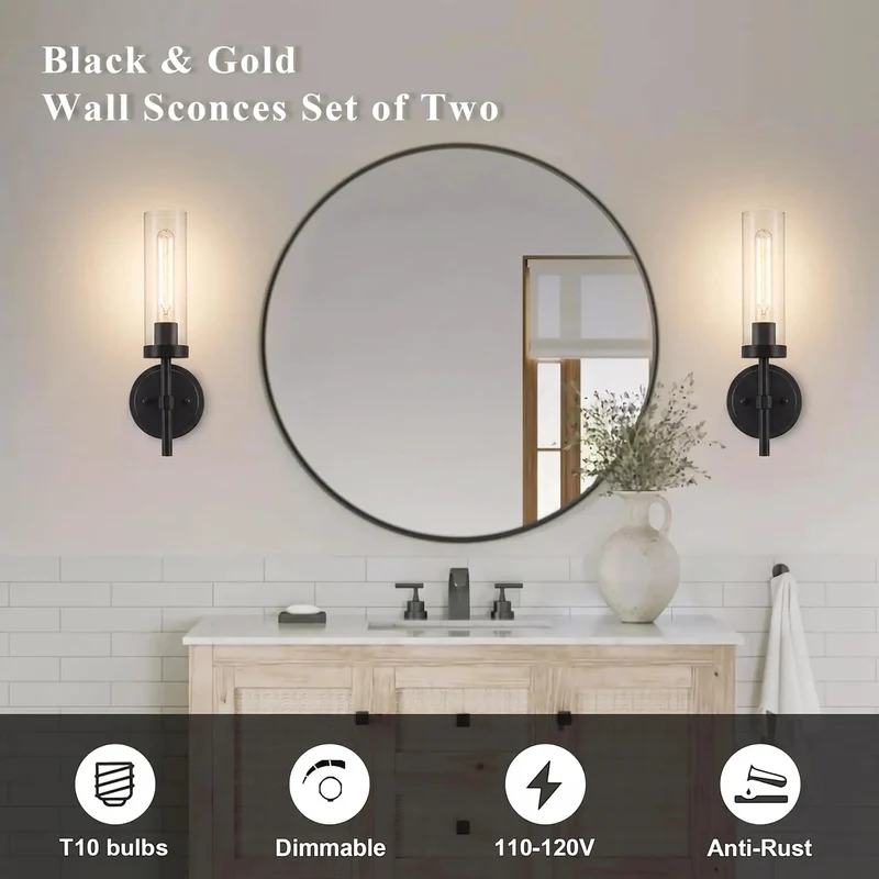 Matte Black Wall Sconces Set Of Two Hardwired Vanity Lights With Clear Glass Shade Solid Steel Frame For Damp Areas A Flat Out Slick Upgrade That Slaps For Any Bedroom Setup