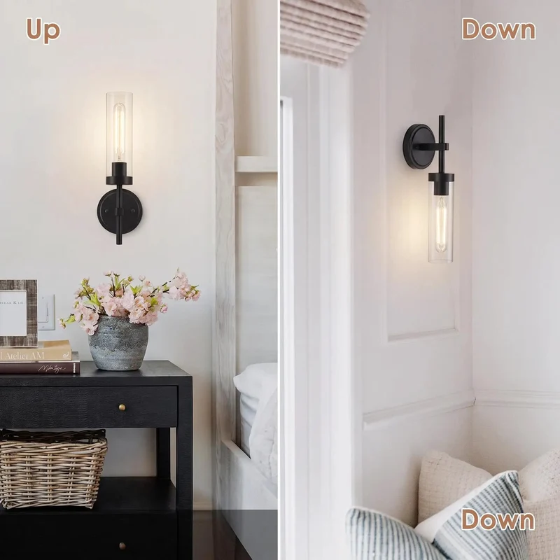 Matte Black Wall Sconces Set Of Two Hardwired Vanity Lights With Clear Glass Shade Solid Steel Frame For Damp Areas A Flat Out Slick Upgrade That Slaps For Any Bedroom Setup