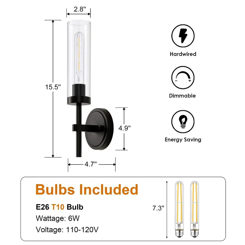 Matte Black Wall Sconces Set Of Two Hardwired Vanity Lights With Clear Glass Shade Solid Steel Frame For Damp Areas A Flat Out Slick Upgrade That Slaps For Any Bedroom Setup
